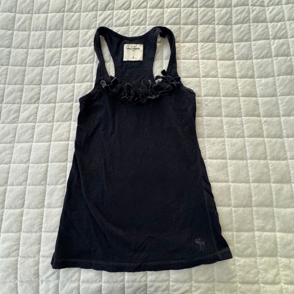 Vintage Abercrombie Kids Tank Top Girls Medium Blue Racerback Y2K Velvet Bows